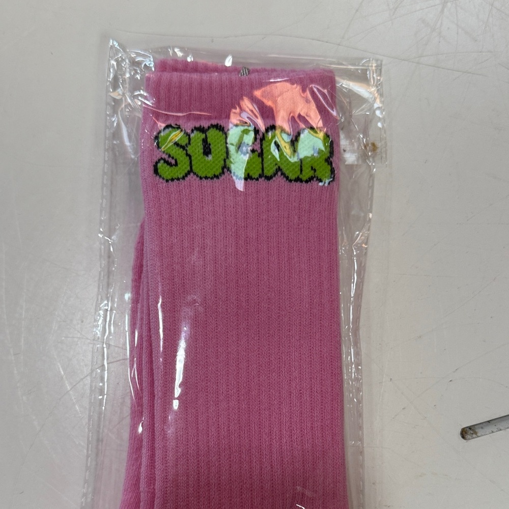 Pink Socks with Green 'Sugar' Design